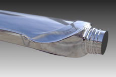 CAD-Modell einer Flasche, Strak- und Konstruktive Flächen als Metall gerendert