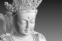 Buddastatue als STL-Modell dargestellt. Die Gesichtspartie ist harmonisch gestaltet